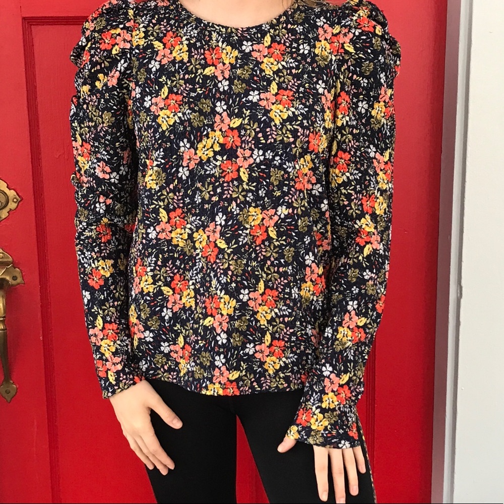 Loft women’s size M floral puffy shoulder top shirt long sleeve
